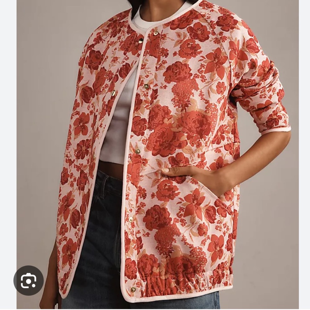 Anthropologie Mauve Floral Jacquard Jacket L